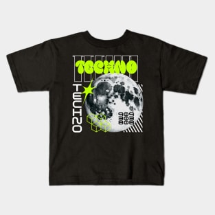 TECHNO - Y2K planet (lime) Kids T-Shirt